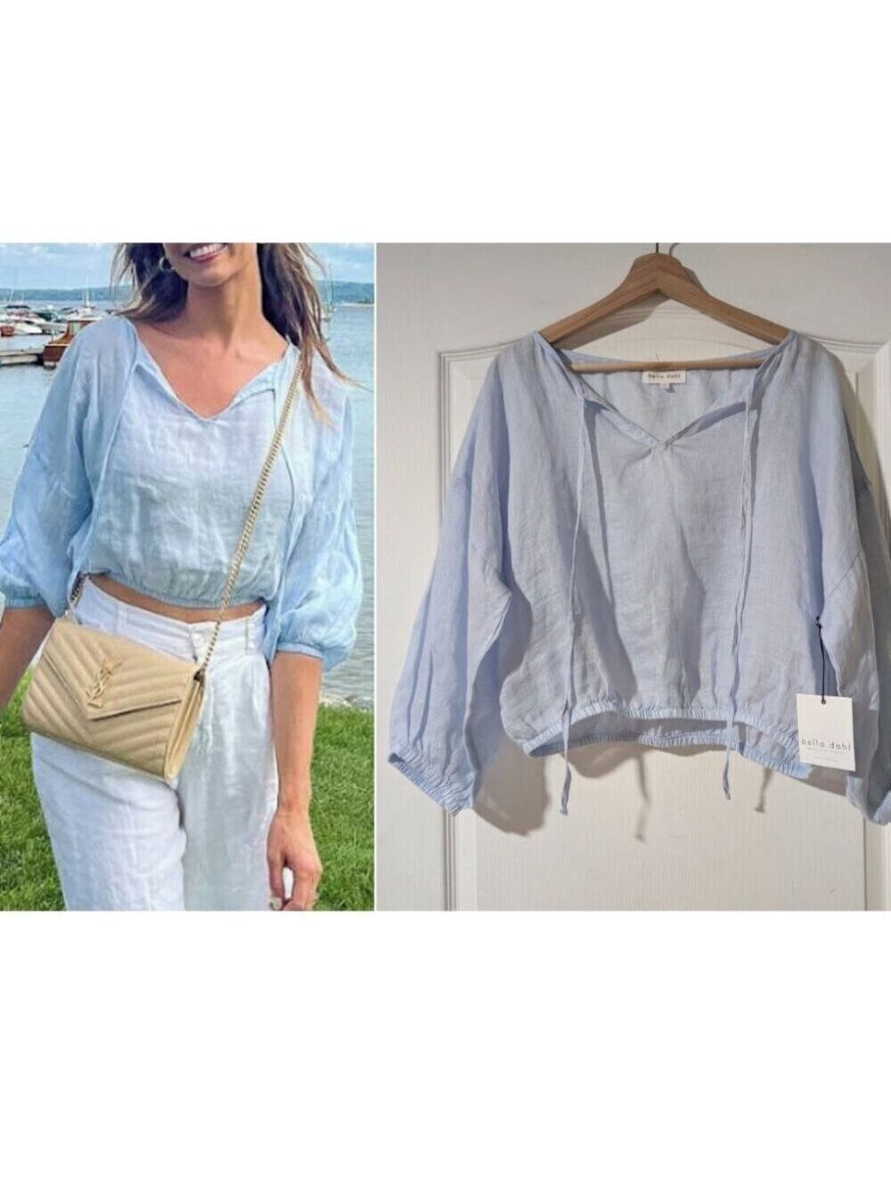 Bella Dahl | Linen Tie Neck Top In Blue